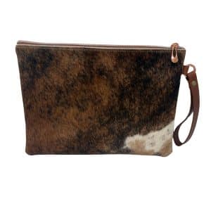 The "Zoe" - Brindle and White Leather Clutch