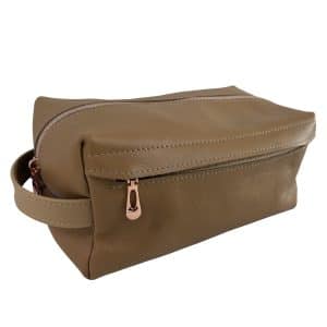 Beige Leather Toiletry Bag - Lined