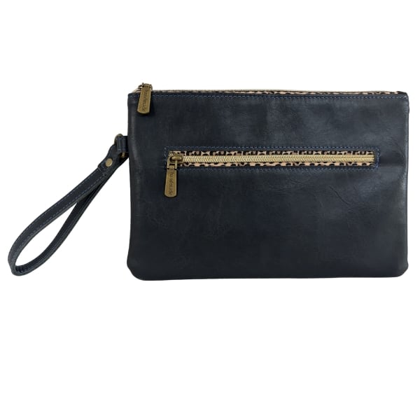 The "Zoe" - Black, White & Navy Leather Clutch - Image 2