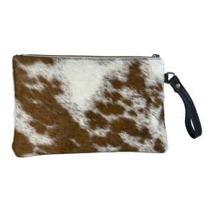 The "Zoe" - Brown, White & Navy Leather Clutch